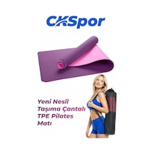 Ckspor 6 Mm Tpe Kaymaz Pilates Yoga Matı, 180x60 Cm, Taşıma Çantalı, Mor Çok Renkli