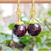 2637 Faset Kesim Garnet El Yapımı Küpe Bordo