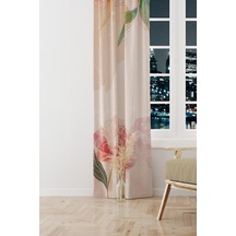 Flower Art Desenli Süet Oturma Odası Salon Fon Perde Baskılı Ekstrafor Büzgü Tek Kanat Prd-1030 Çok Renkli