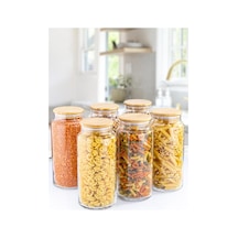 Zone - 6'lı Cam Saklama Kabı 1300ml Vakumlu Bambu Kapaklı Kahverengi