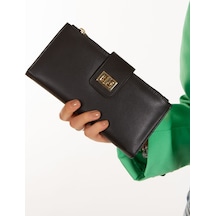 Newısh Polo Accessorıes Kadın Siyah Vegan Deri Para Kart Telefon Bölmeli Bilek Askılı Cüzdan Kartlık Portföy Siyah