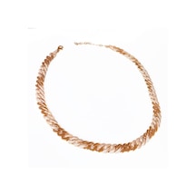 Kalın Gurmet Zincir Yarısı Taşlı Yarısı Taşsız Gümüş Choker Kolye Rose Gold