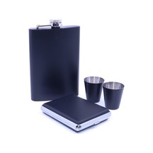 Paslanmaz Çelik Matara Seti - İki Shot Bardağı Tabaka Set Siyah