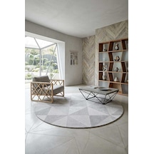 Etnik Craft Madre Modern Desenli Yuvarlak Halı Md04 Gri Krem-gri