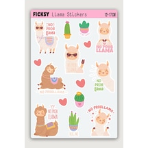 Sevimli Lama Sticker Seti - 15 Adet Etiket Çıkartma Diğer