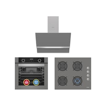 Simfer 10 Fonksiyon Airfry Gri 3'lü Ankastre Set (8217 Fırın + 3538 Ocak + 8740 Davlumbaz)