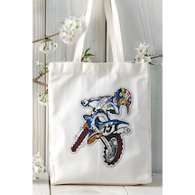 Art Hediye Motocross Moto Cross Baskılı Bez Çanta Kişiye Özel Model 4 Çok Renkli