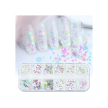 Holografik Parlak Şeffaf Tırnak Süsleme Folyo Pulları Karışık Dizayn Kelebek Kalp Yıldızlar Nail Art