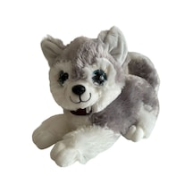 Peluş Köpek Havlayan Yatan Sevimli Peluş Köpek 25 Cm Yatan Sesli Köpek Peluş - Gri Gri