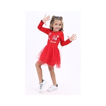 Toontoy Kids Toontoy Kız Çocuk Baskılı Elbise Kırmızı