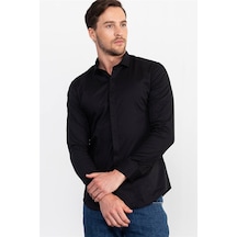 Tudors Süper Slim Fit Dar Kesim Erkek Gömlek-15231 Siyah