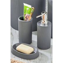 Line 3 Parça Yuvarlak Lavabo Seti - Sıvı Sabunluk Katı Sabunluk Diş Fırçası Antrasit