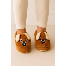 Günlük Kız Erkek Çocuk Panduf Tavşan Figürlü Desenli Taban Yumuşak Esnek Kreş Ayakkabısı Ev Botu 361 Kahve