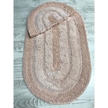 Doğal Pamuklu Spagetti Oval Pudra 2'li Banyo Paspası Seti Halısı Pudra