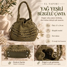 Yağ Yeşili Rafya Çanta