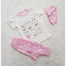 Candysbebe Puantiyeli 3 Parça Yazlık Bebek Takımı 0-6 Ay Beyaz - Pembe