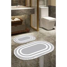 Eko Trend Djt 2 Li Yıkanabilir Kaymaz Taban Oval Banyo Paspas Klozet Takımı 2229m Bordürlü Gri Beyaz