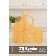 2'li Bambu Kesme Tahtası - Servis Sunum Tahtası Kesim Panosu Dekoratif Sunumluk Bej