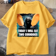 Flood Of Style Kötü İskelet Meme T Shirt Kadın Erkek Bugün Ben İki Mısır Köpekler Yiyecek Tshirt Boy Pamuk K Sarı