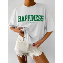 Noıssey Chulchan Shop Happiness Baskılı Beyaz Oversize T-shirt