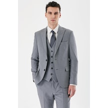 İmza Gri Desenli Kırlangıç Yaka Yelekli 6 Drop Slim Fit Dar Kesim Klasik Takım Elbise 1001240157-gri Gri