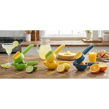 El Tipi Narenciye Ve Limon Sıkacağı Kapaklı Filtreli Tasarım, Dayanıklı Abs Gövde, Portakal Mandalina Limon İçin Uygun, Ergonomik Saplı Pratik Mutfak Sıkacağı Lacivert-sarı