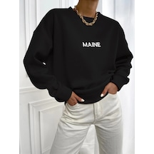 Startmore Kadın Maın Baskılı Oversize Bisiklet Yaka Sweatshirt Siyah Siyah