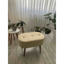 Gürgen Ahşap Ayak Welsoft Kumaş Oval Pufidik Puf Bench Tabure Sandalye Krem