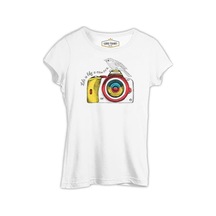 Fotoğraf- Kamera Kuş Beyaz Kadın Tshirt 001