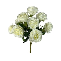 Yapay Çiçek 9 Güllü Büyük Boy Demet 40Cm Beyaz