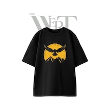 Thewert Eagle Mountains Tasarım Baskılı Ünisex Siyah Oversize T-shirt