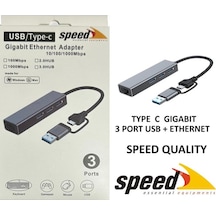 Speed Sp Uet01 10/100/1000mbps Usb / Type-c 3 Port Usb 3.0 Çoklay