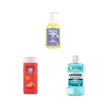 El Yıkama Jeli Saf Sabun & Lavanta 300 Ml + Duş Jeli Organik Akdeniz Çileği 400 Ml + Listerine Mint Ağız Bakım Ürünü Hafif Tat, 500 Ml