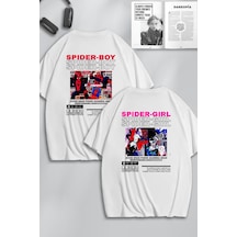 Unisex Spider Boy Ve Spider Girl Sırt Baskılı Sevgili Çift Kombini Tasarım Oversize T-shirt 2li Beyaz Mck0555 Beyaz