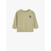 Koton Ayıcık Baskılı Uzun Kollu Bisiklet Yaka Pamuklu Şardonlu Sweatshirt Yeşil 5wmb10449tk Yeşil