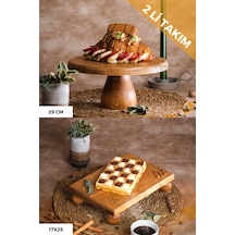 2 Li 29/12 Lucca Ve 17x25 Cm Risus Ahşap Pasta Sunum Tabağı Seti