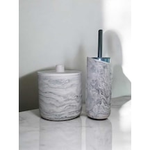 Mermer Desenli Beton Çöp Kovası Ve Wc Fırçalık Seti,dekorsayon,aksesuar Gri