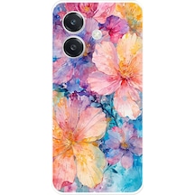 Oppo A3 Uyumlu Renkli Çiçekler Sulu Boya Baskılı Silikon Kılıf Renkli