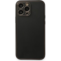 Apple iPhone Uyumlu 14 Pro Kılıf Coco Deri Silikon Kapak - Siyah Düz Renkli