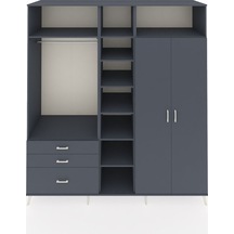 Kronos Dolap 10 Raflı 3 Çekmeceli 2 Askılı 220x59x243 Antrasit-antrasit/antrasit Antrasıt/antrasıt