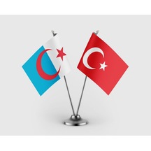 Suriye Türkmenleri Bayrağı Ve Türk Bayrağı İkili Saten Masa Bayrağı Takımı Diğer