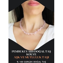Pembe Kuvars Doğal Taş Kolye Aşk , Bolluk Ve Şans Aa Kalite 45 Cm Mavi - Turuncu