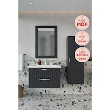 Erguvan Gümüş Kulp Lacivert Demonte 80 Cm Lavabolu Banyo Dolabı Ayna Lavabo Boy Dolabı Lacivert