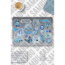 Blue Aesthetic Sticker Etiket Seti 2 - Mavi Sticker - Laptop Notebook Telefon