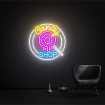 Candy Shop Yazılı Ve Şekilli Neon Tabela Pembe