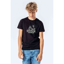Tshirthane Stranger Things Ice Cream Anyone Baskılı Unisex Çocuk Siyah T-Sh