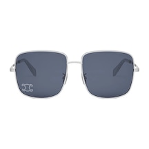 Celine Cl40284u 16v Kadın Güneş Gözlüğü - Oversize Kare Form Gümüş Metal Ve Kemik Çerçeveli Mavi Cam Çok Renkli