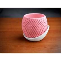 3d Baskı Küre Saksı - Kafes Dokulu İki Parçalı Dekoratif Saksı - Pembe-beyaz 99037640