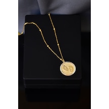 925 Ayar Gümüş Gold Kaplama Top Zincirli Mor Taşlı Bebek Ayak Izi Plaka Kolye
