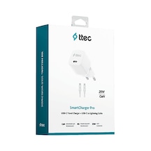 Ttec 2scp01lb Smartcharger 20w Pd Seyahat Hızlı Şarj Cihazı + Usb-c - Lightning 150cm Kablo Beyaz